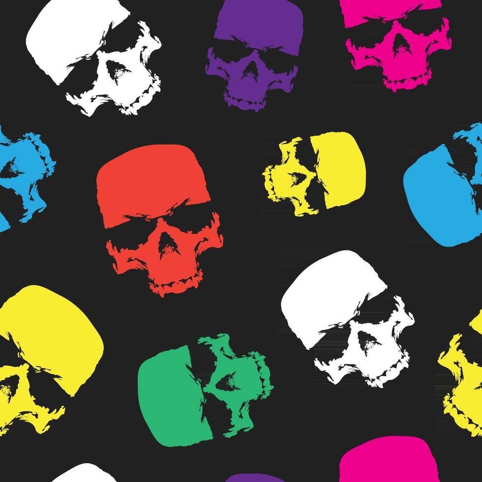 Skulls seamless pattern background, color skull grunge design for textiles, wrapping paper and printing products. Vector illustration.