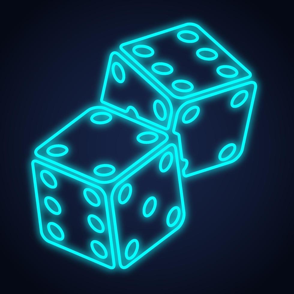 Game dice icon. Two game dices neon line design. Vector illustration.