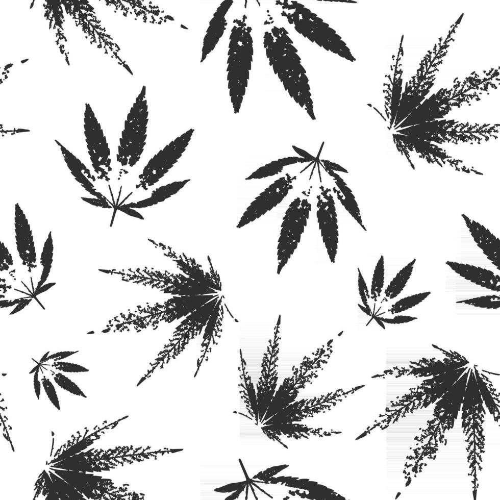 Cannabis seamless pattern design - black and white background with leaves of marijuana. Vector illustration.