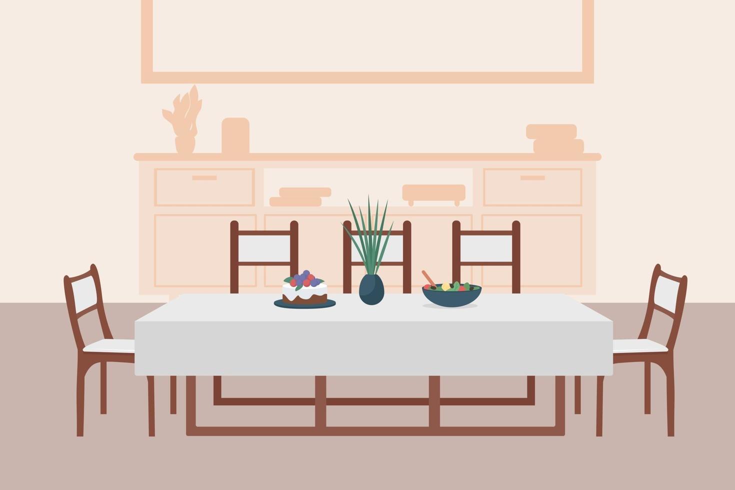 Luxury dining room flat color vector illustration