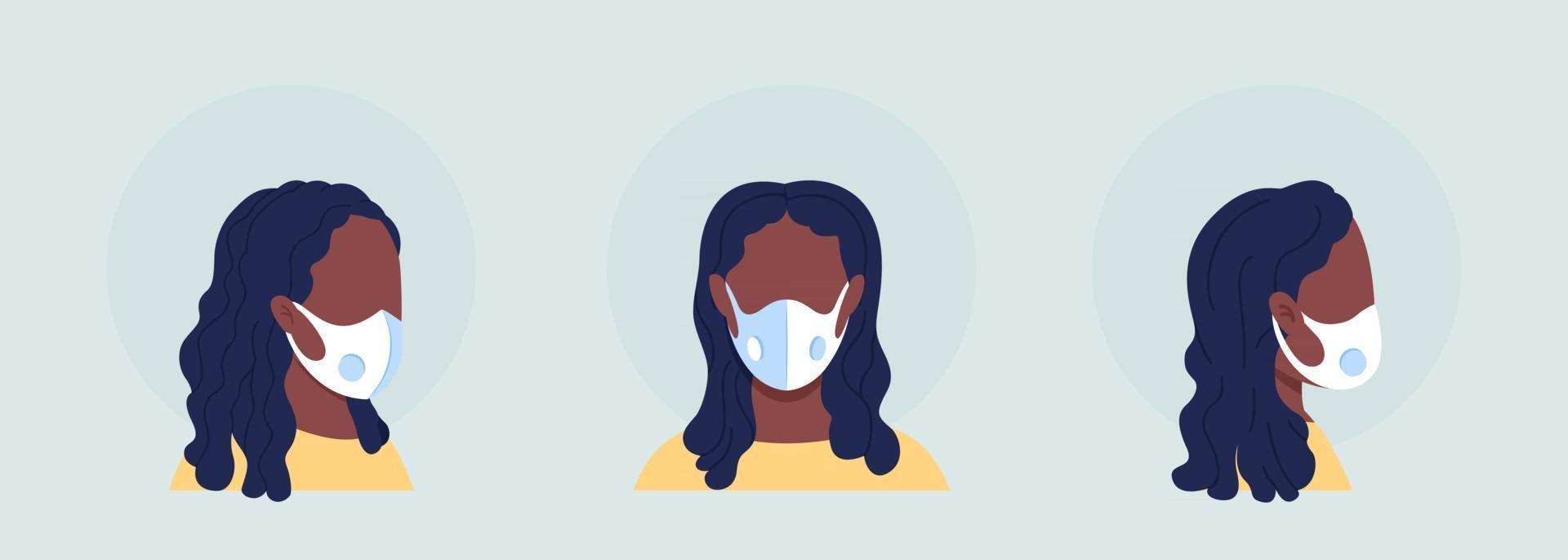Wear respirator with breathing valve semi flat color vector character avatar set
