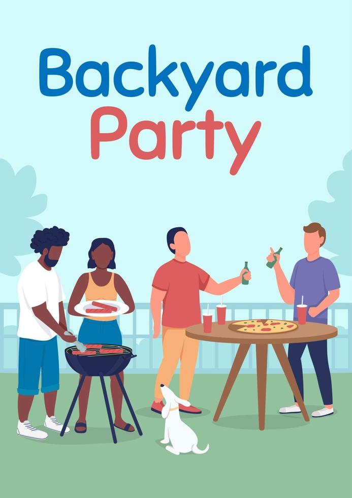 Backyard party poster flat vector template