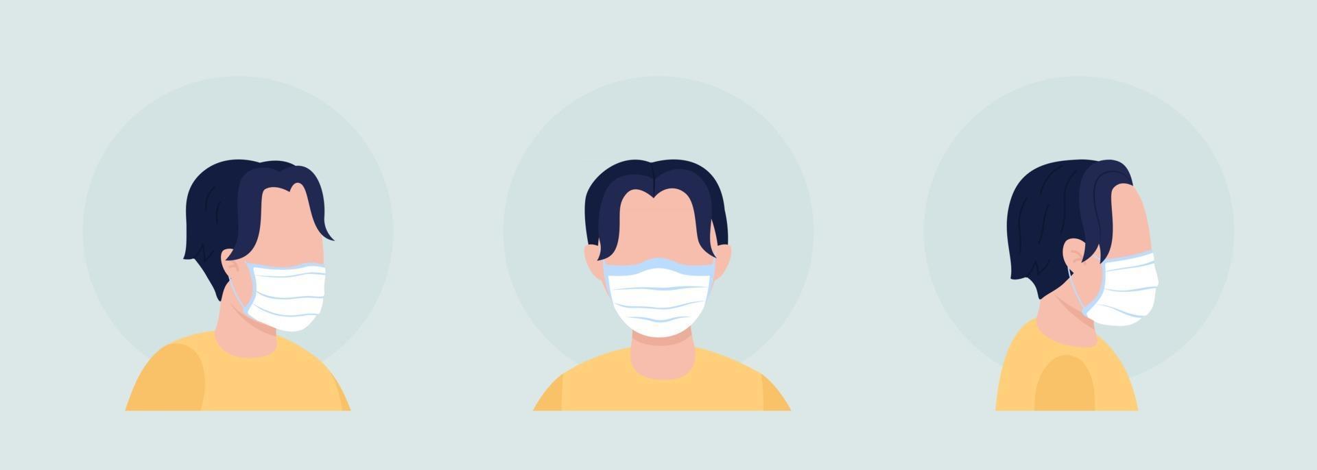 Male with fabric mask semi flat color vector character avatar set