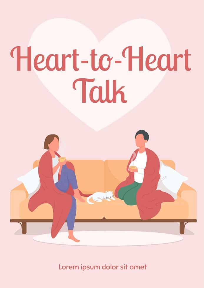 Heart to heart talk poster flat vector template