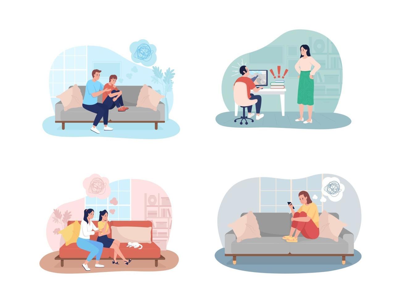 Teenager problems 2D vector isolated illustration set