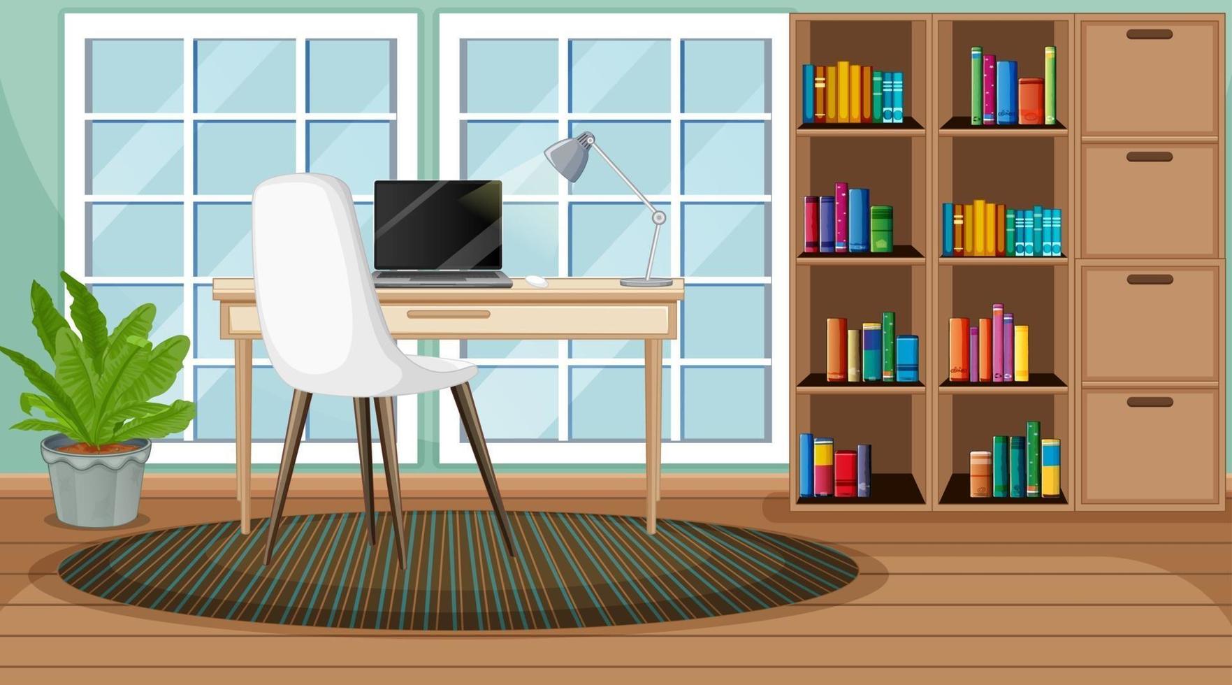 Workroom scene with a laptop on the table vector