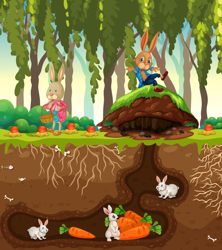 Underground rabbit hole with ground surface of the garden scene vector