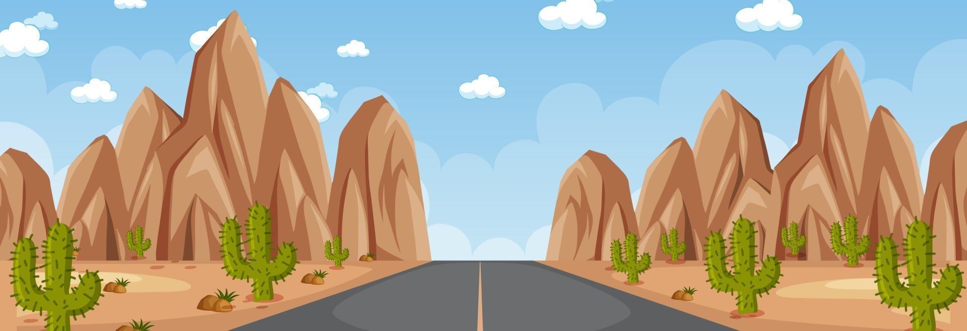 Horizontal scene with long road through desert at day time vector