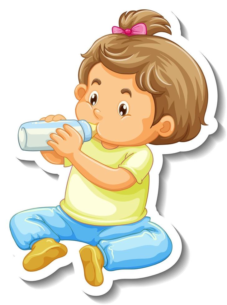Sticker template with a little girl cartoon character isolated vector