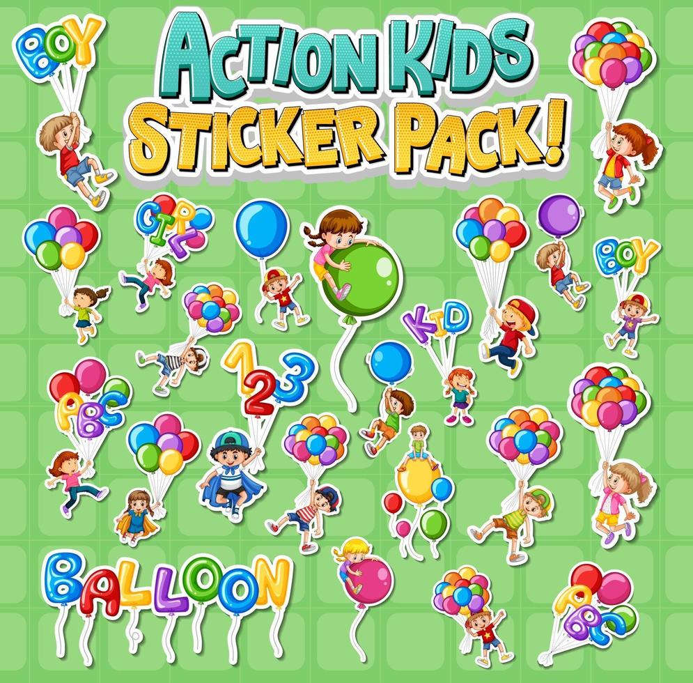 Set of stickers design with kids doing different activities vector