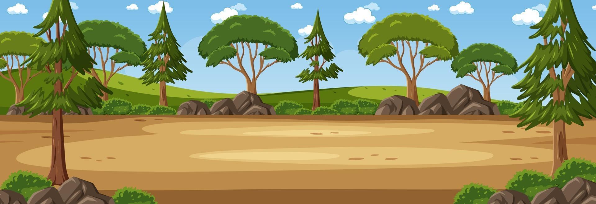 Escena de paisaje panorámico con río a través del parque. vector