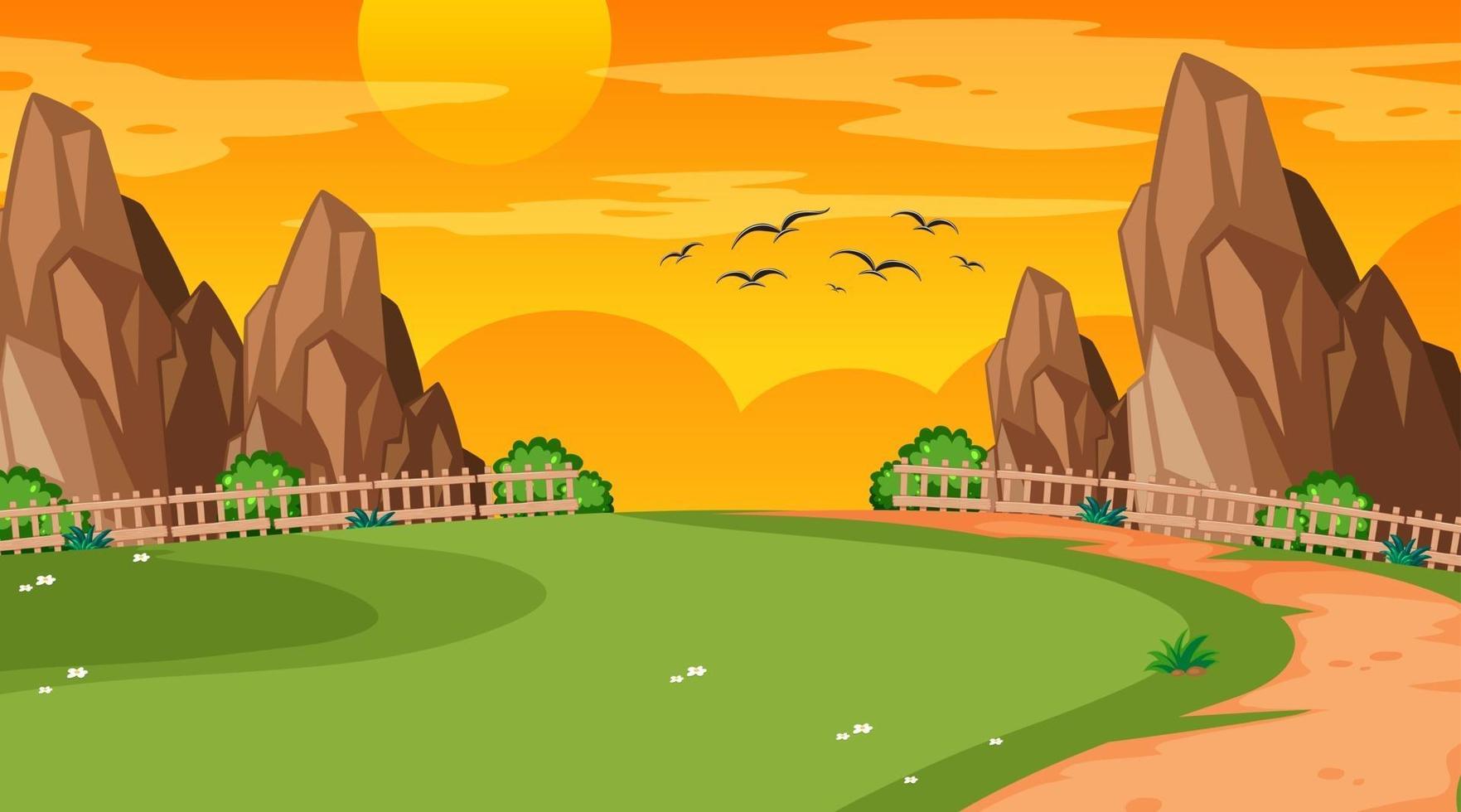 Escena de paisaje en blanco del parque natural al atardecer vector