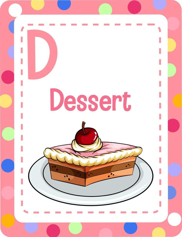 Alphabet flashcard with letter D for Dessert vector