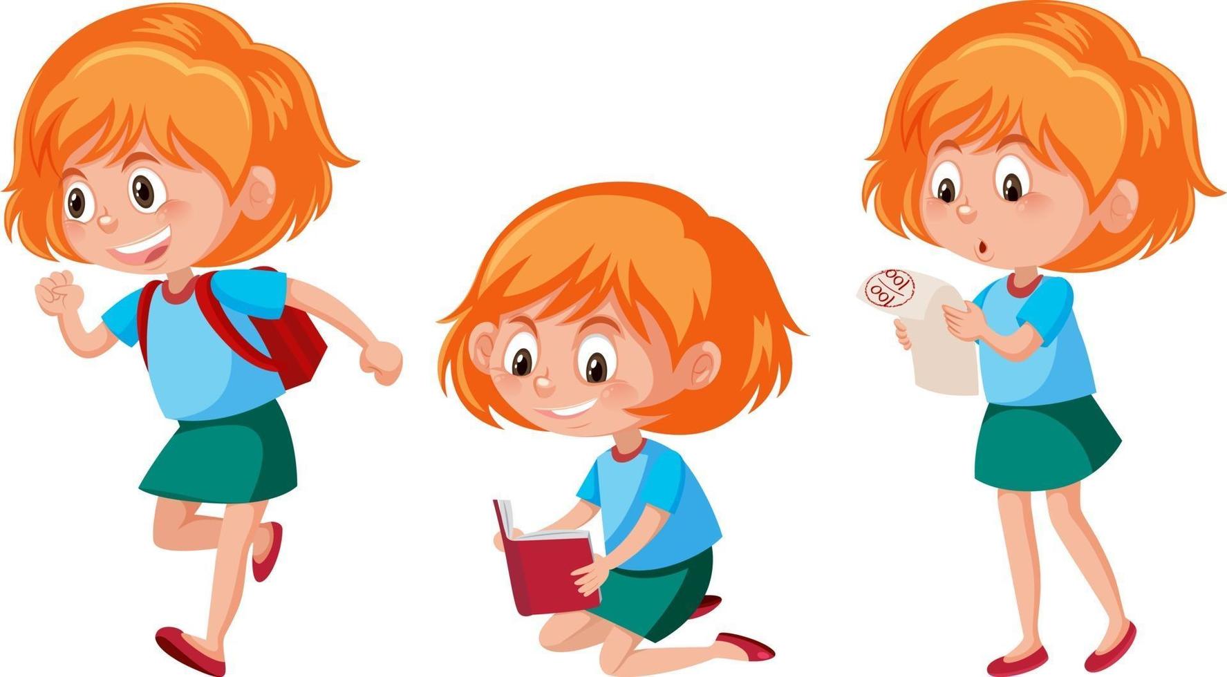 personaje de dibujos animados de una niña con diferentes poses vector