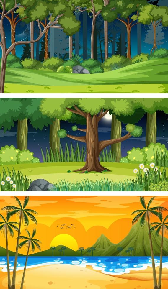 Conjunto de escenas horizontales de diferente naturaleza. vector