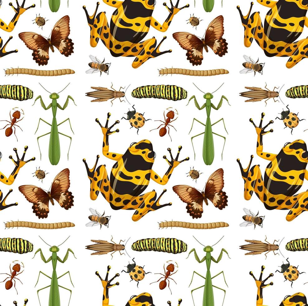 Seamless pattern with many insects on white background vector