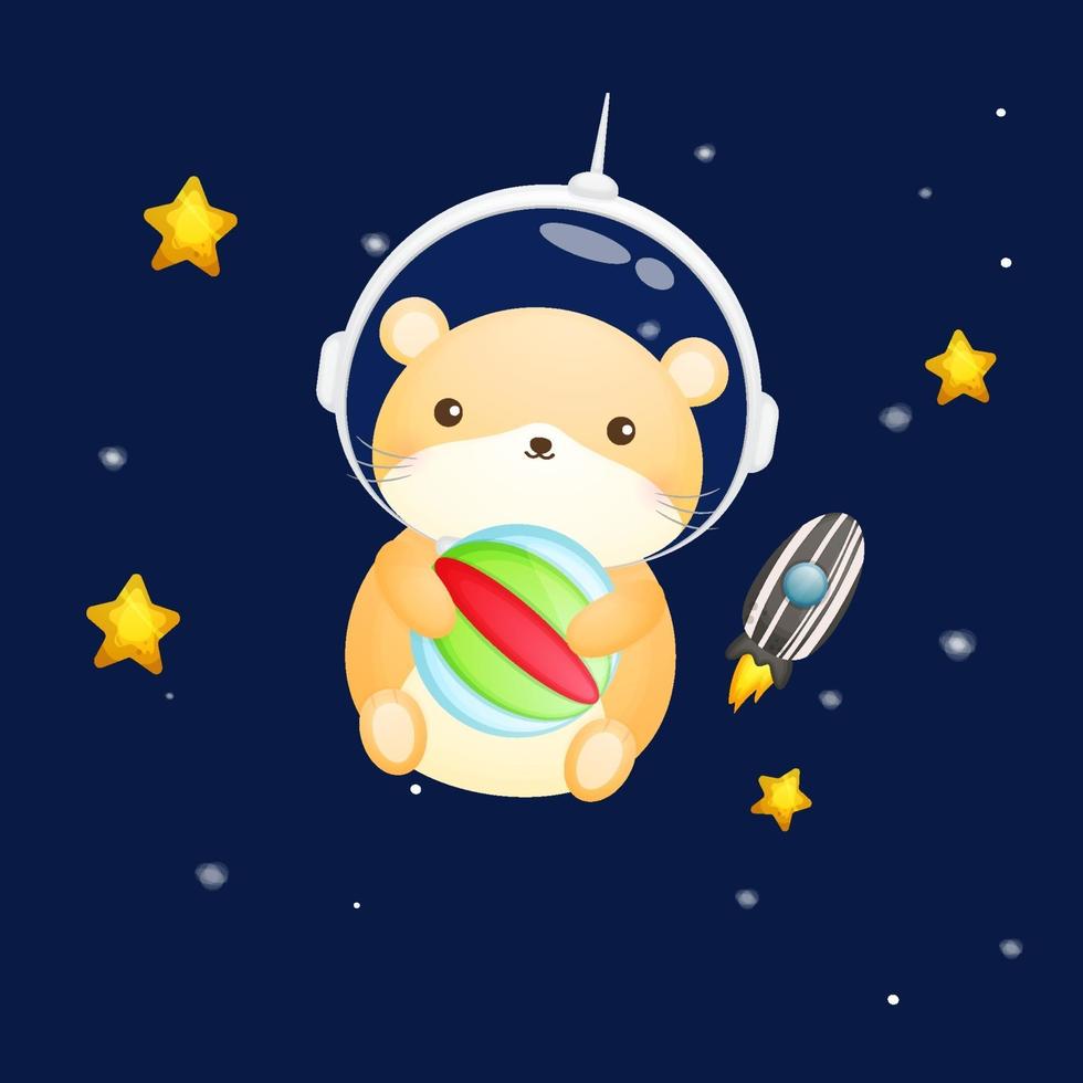 Cute hamster wearing astronaut helmet. Animal cartoon character Premium Vector