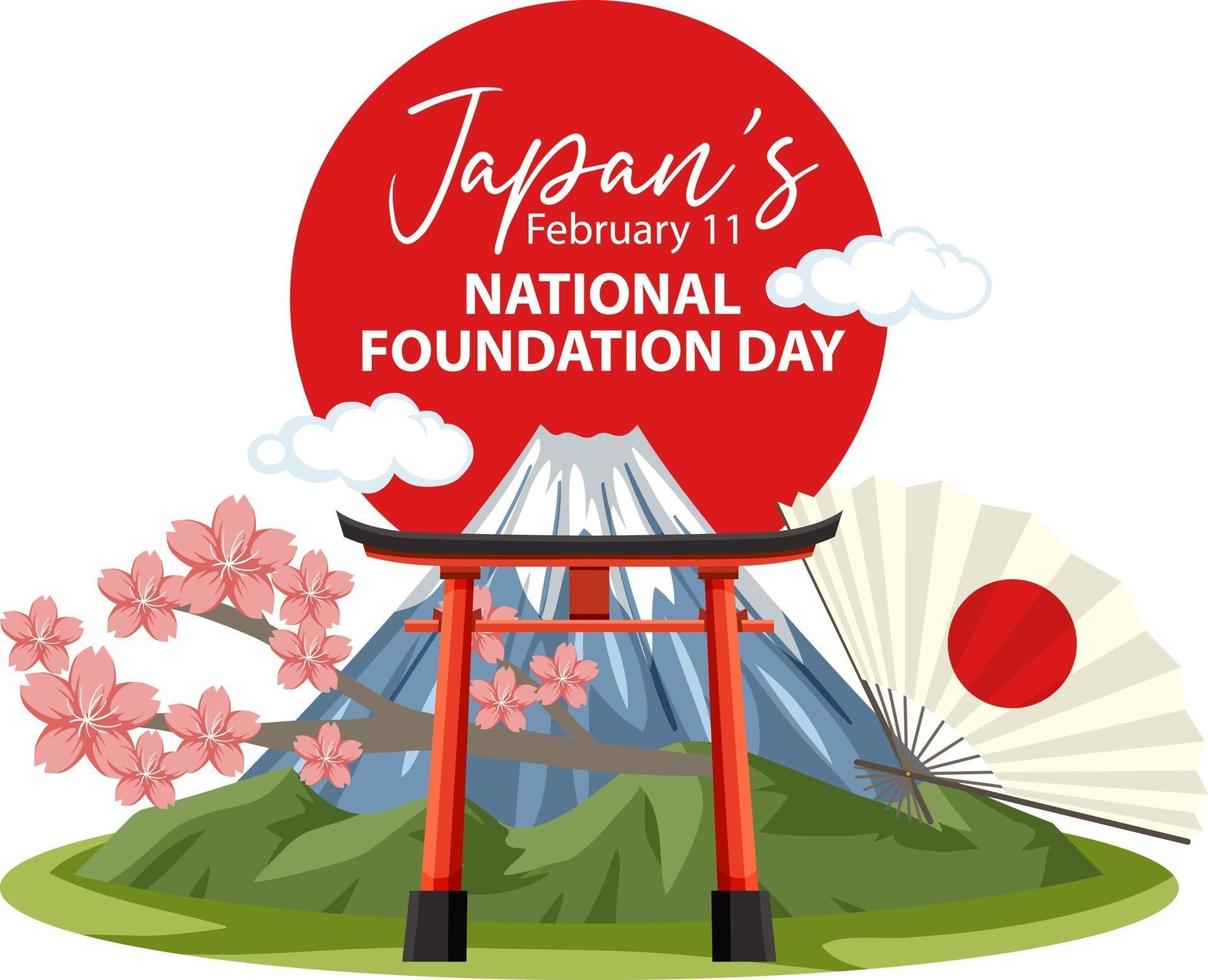 Japan's National Foundation Day banner with Mount Fuji and Torii Gate vector