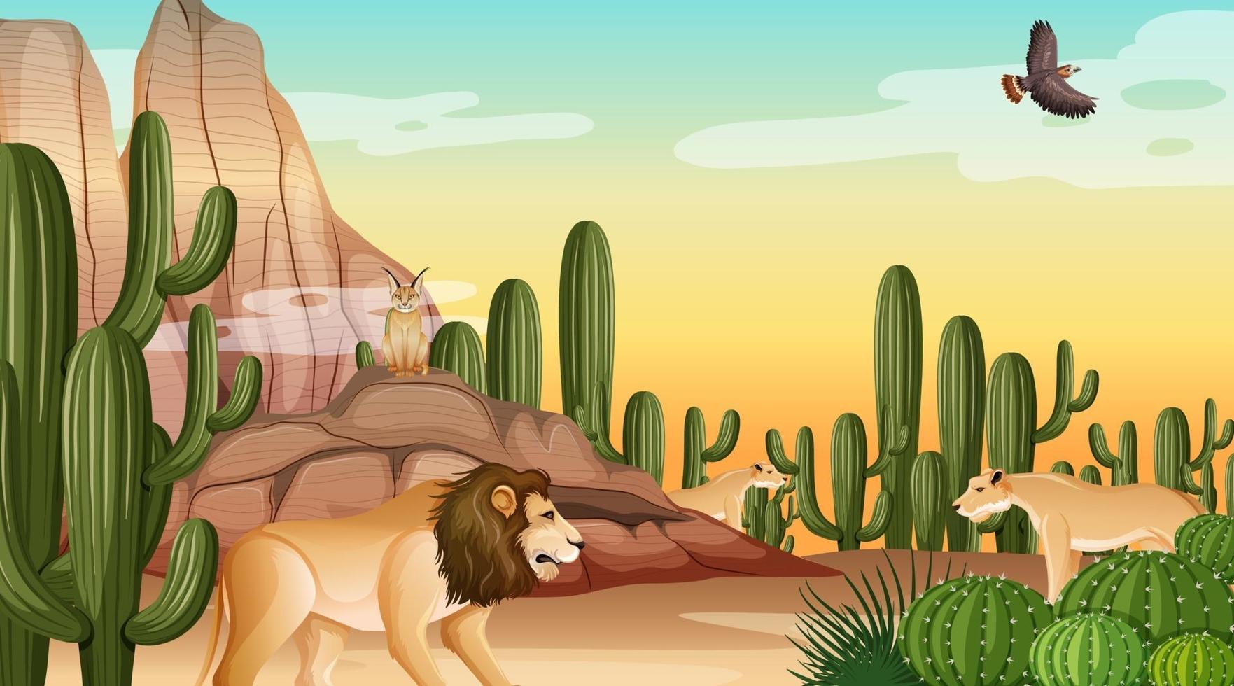 Desert forest landscape at daytime scene with willd animals vector
