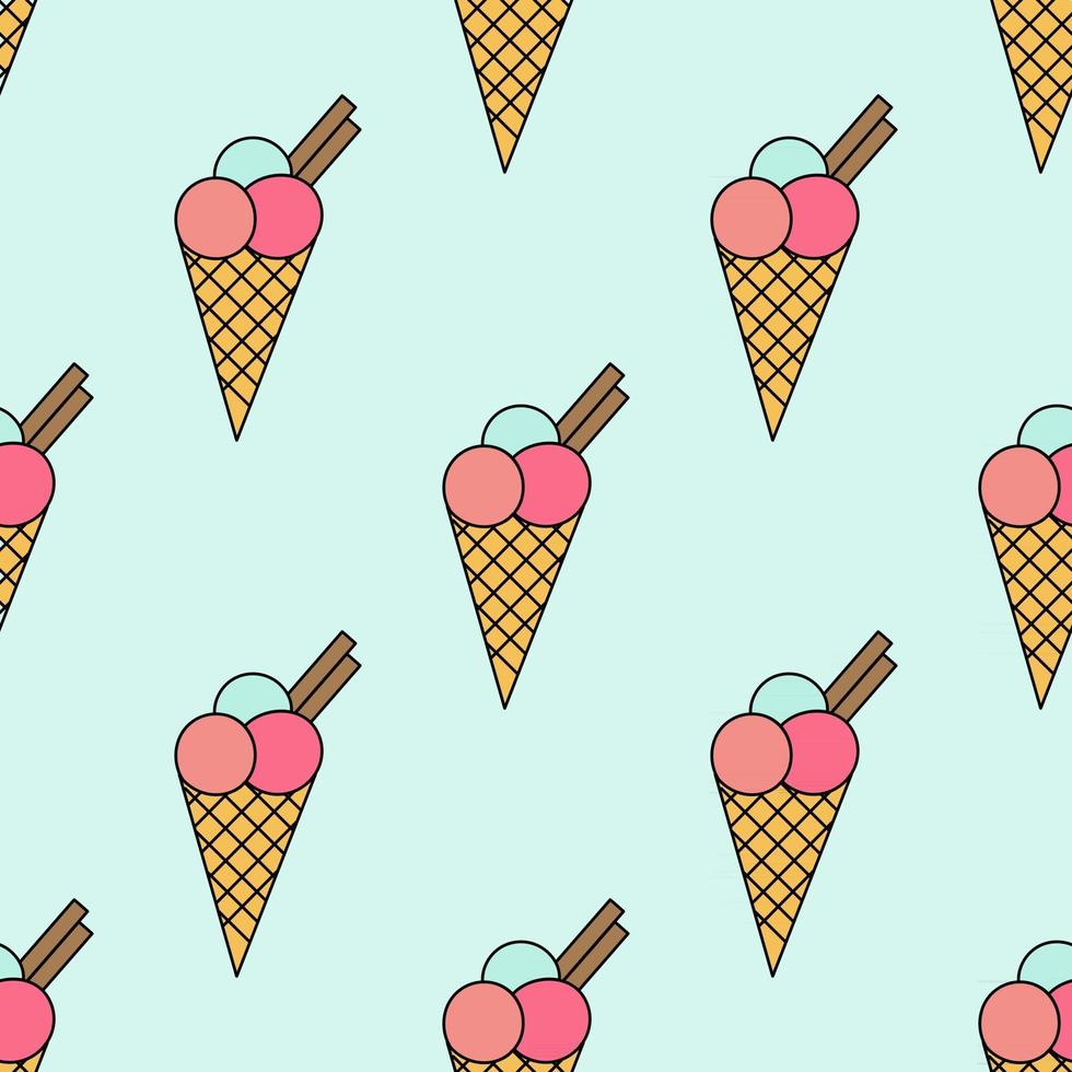Ice Cream Cones Seamless Repeat Vector Pattern