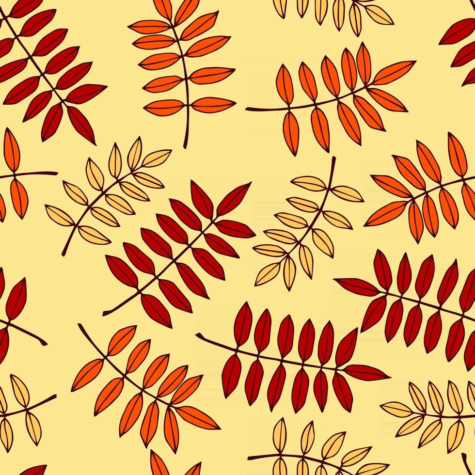 Seamless pattern with autumn rowan leaves in orange, beige, brown colors. Perfect for Wallpaper, gift paper, drawing fill, web page background, autumn greeting cards. vector