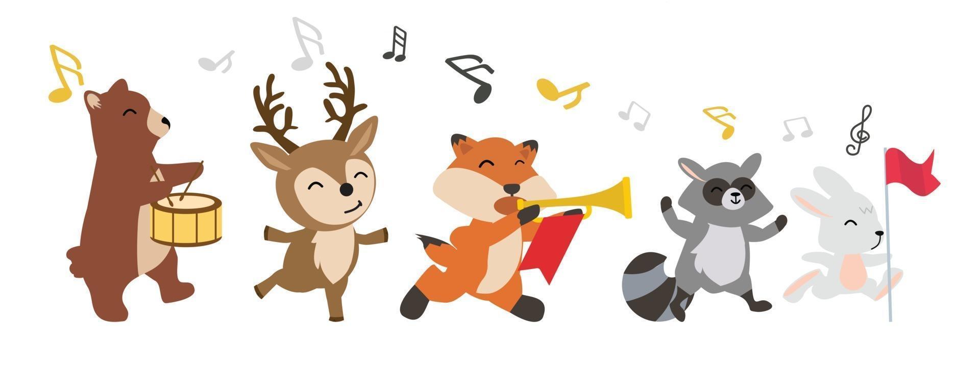 animales del bosque alegre tocando música vector