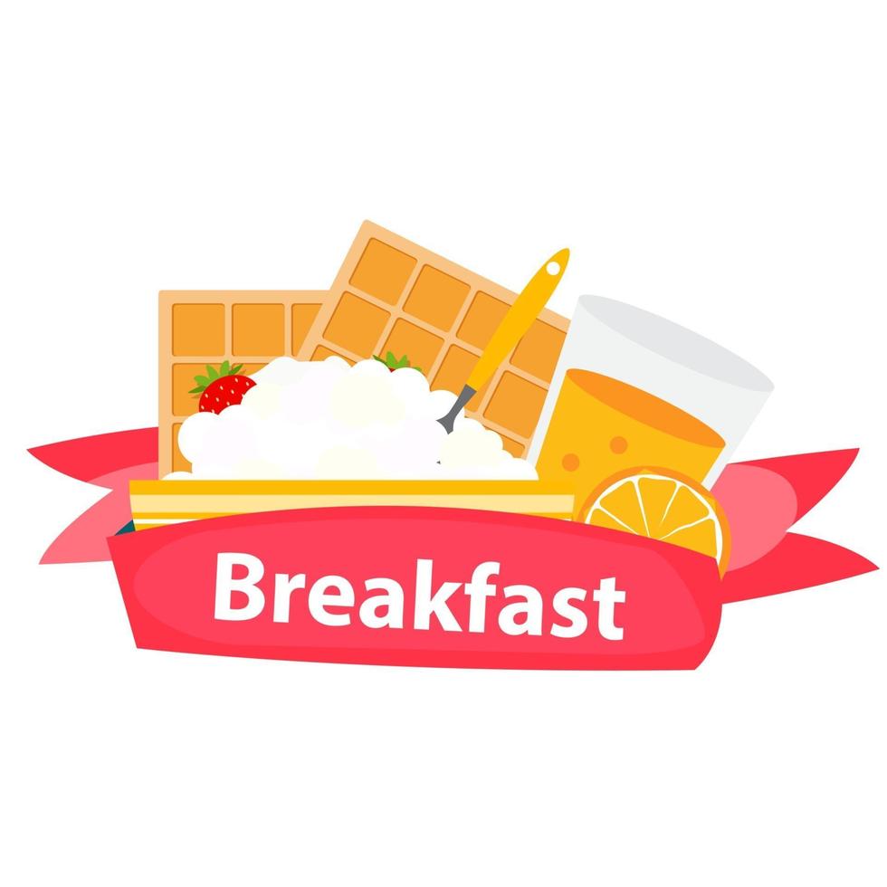 Breakfast Cereal Oatmeal and Orange Juice, Icon in Modern Flat vector