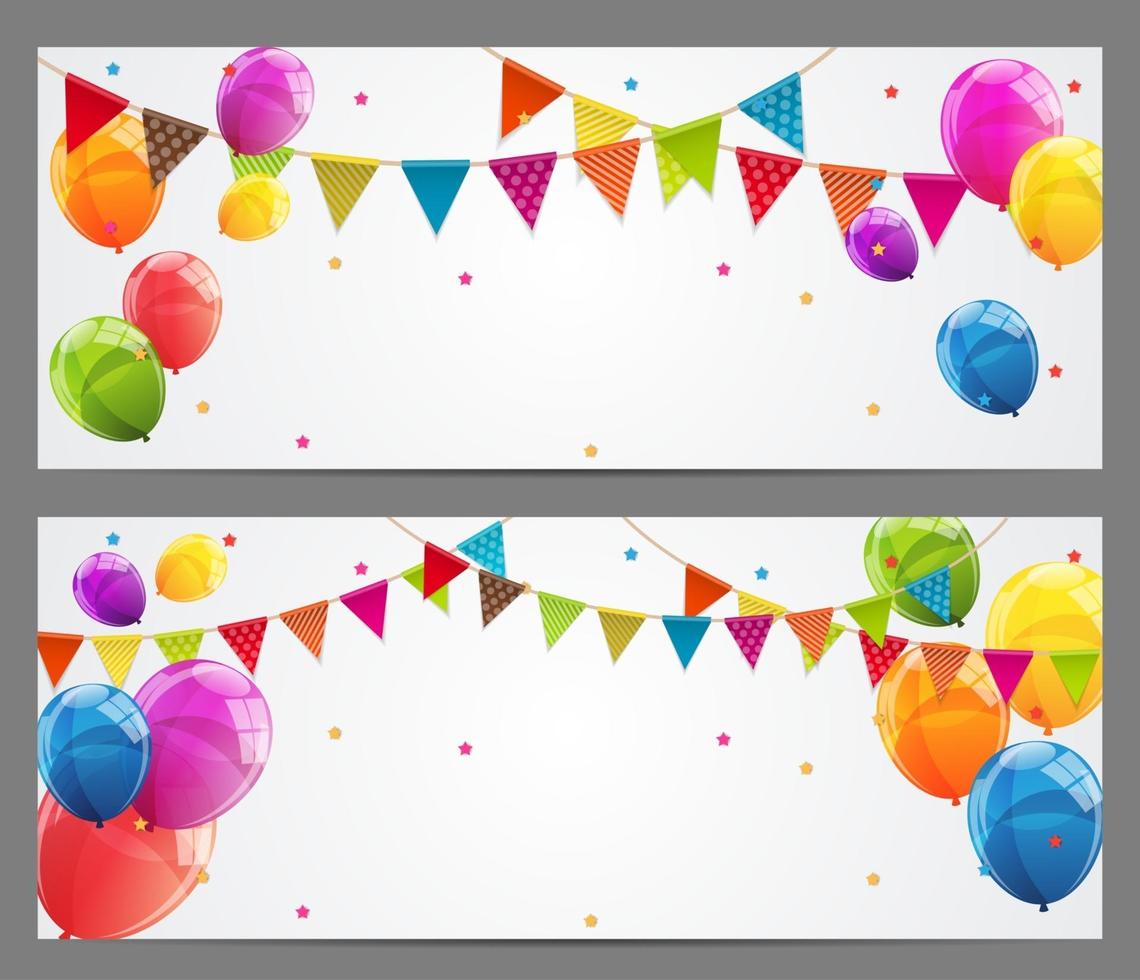 Party Background Baner with Flags and Balloons Vector Illustration