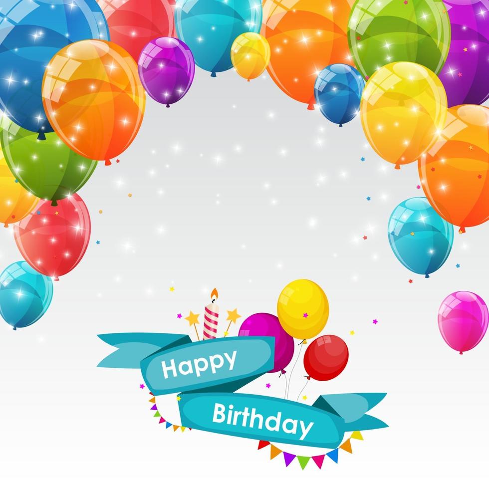 Happy Birthday Card Template with Balloons Vector Illustration 2882928 ...