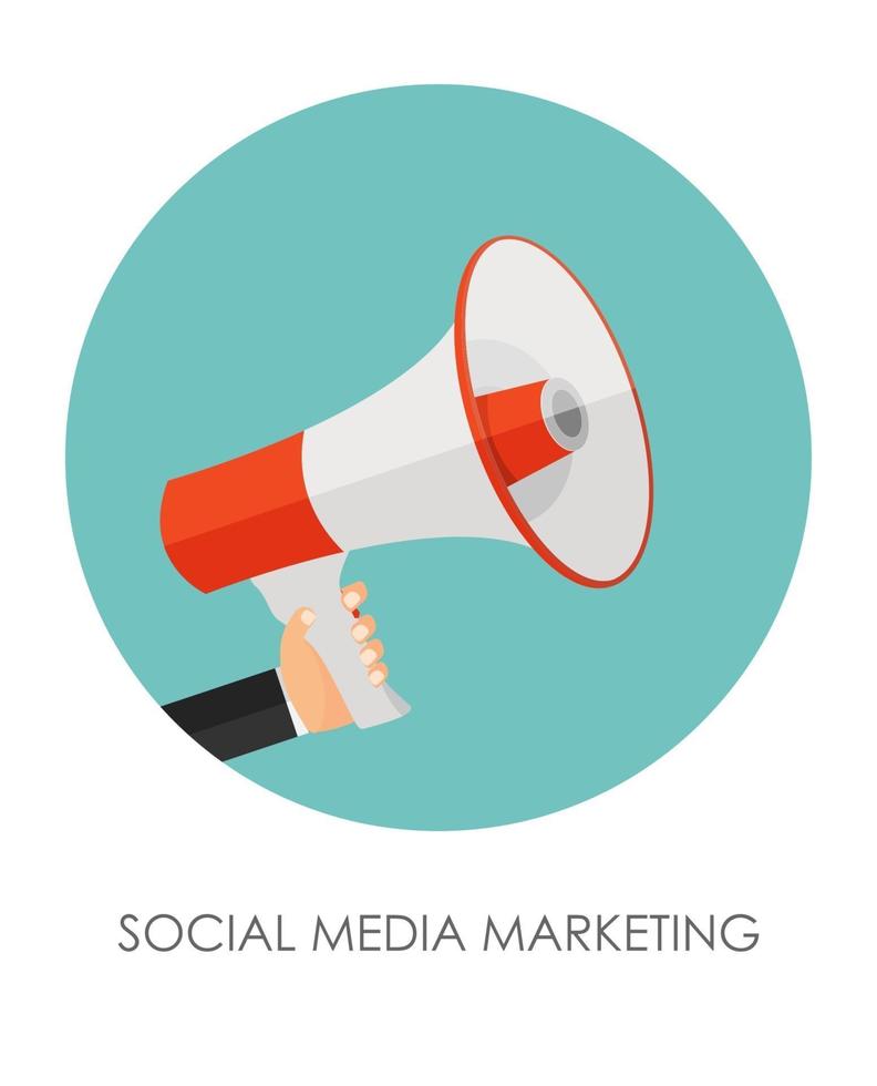 Social Media Marketing Icon. Hand with Megaphone Vector Illustr