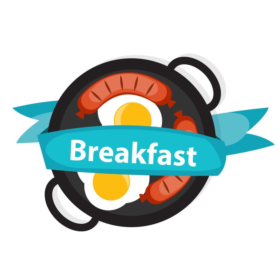 Desayuno huevos revueltos con icono de salchicha en estilo plano moderno vector