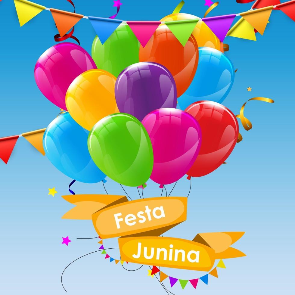 Festa Junina Holiday Background. Traditional Brazil June Festival Party. Midsummer Holiday. Vector illustration with Ribbon and Flags