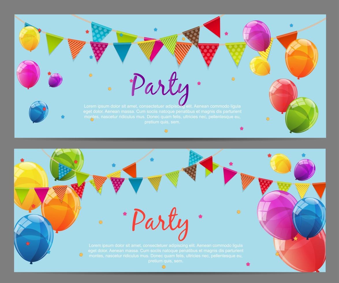 Party Background Baner with Flags and Balloons Vector Illustration