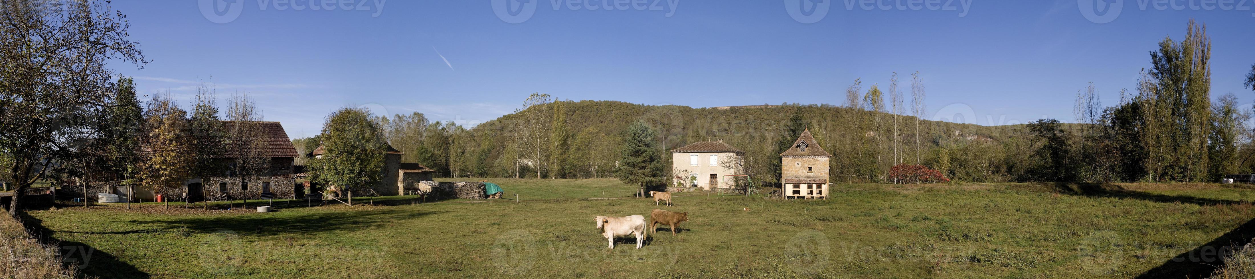 Panoramic view of a cattle farm in the Lot, France photo