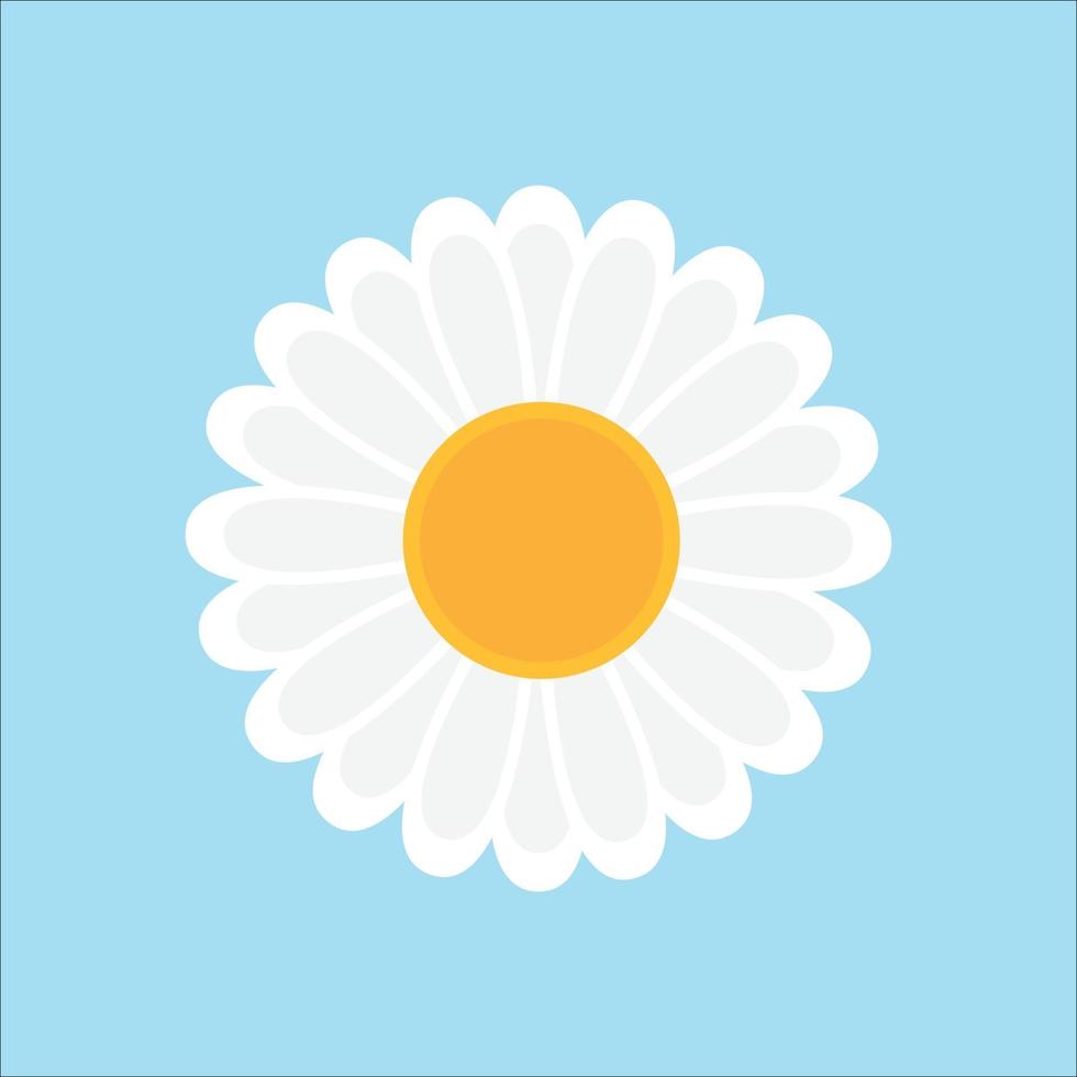 icono de la flor de la margarita, icono del girasol, fondo azul de la ilustración del vector