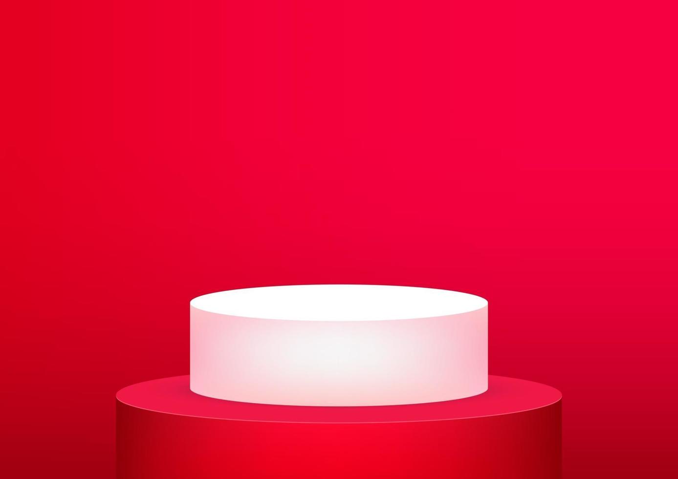Empty podium studio red background for product display with copy space. Showroom shoot render. Banner background for advertise product. vector