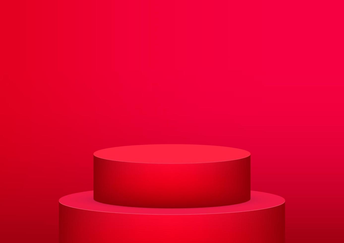 Empty podium studio red background for product display with copy space. Showroom shoot render. Banner background for advertise product. vector