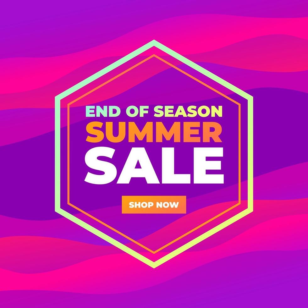 End of season summer sale Colorful abstract curve banner. Trend gradient. Fluid shapes composition. vector
