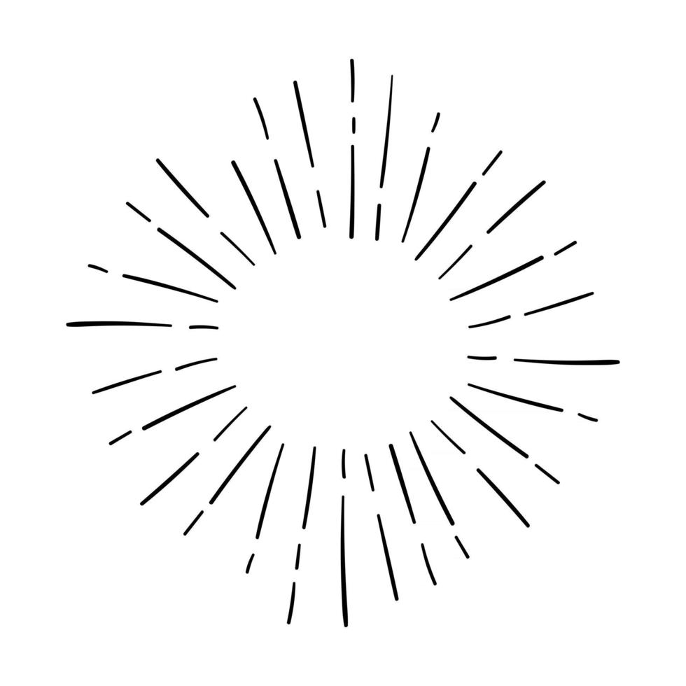 Sunburst Explosion Hand drawn. Design Element Fireworks Black Rays. vector