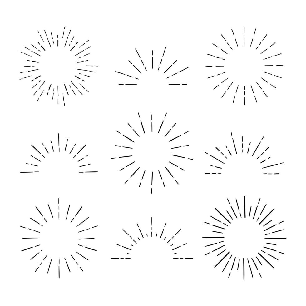 Set of Vintage Sunbursts in Different Shapes. Hipster Hand Drawn Retro Bursting Rays Design Elements. vector