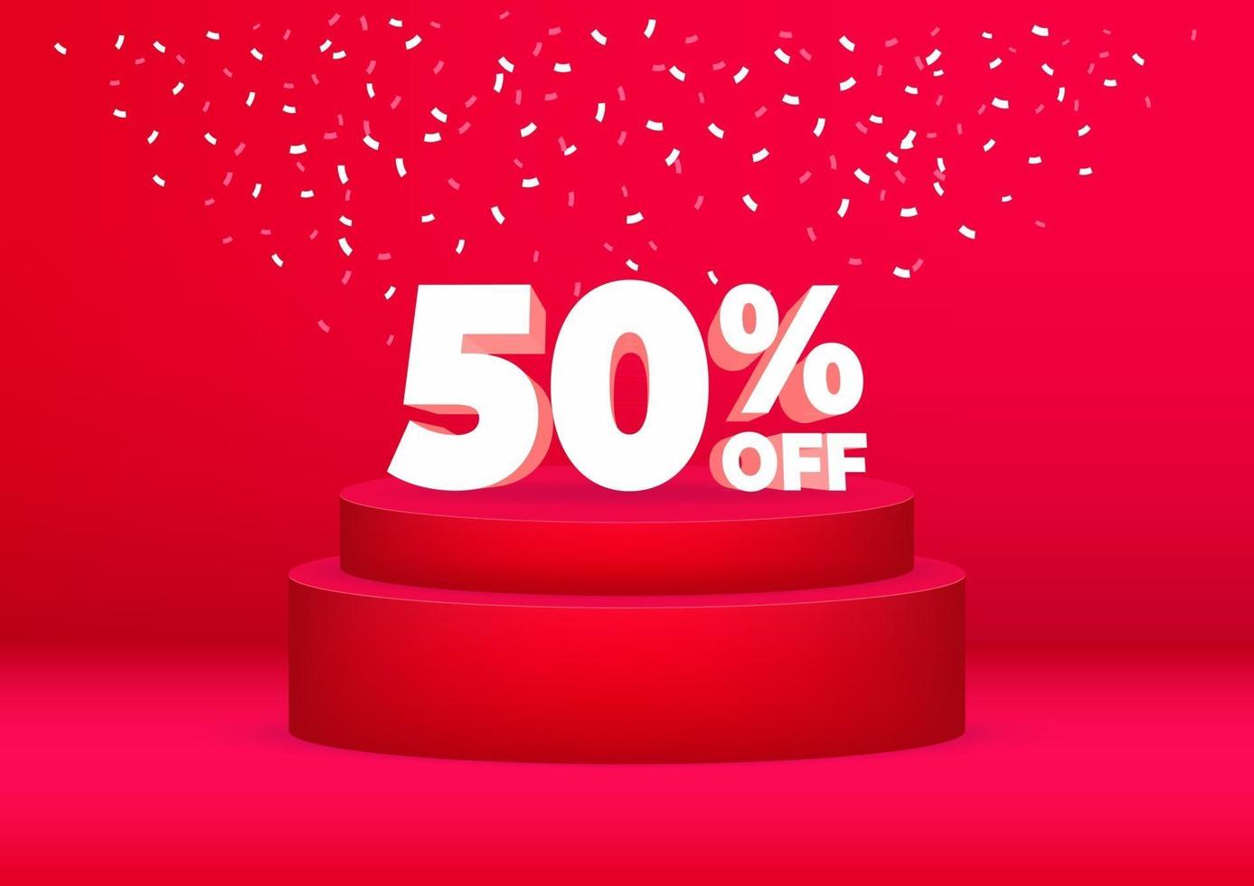 3d discount 50 percent off sale poster or flyer design. Promotion discount sale advertising on red background. vector