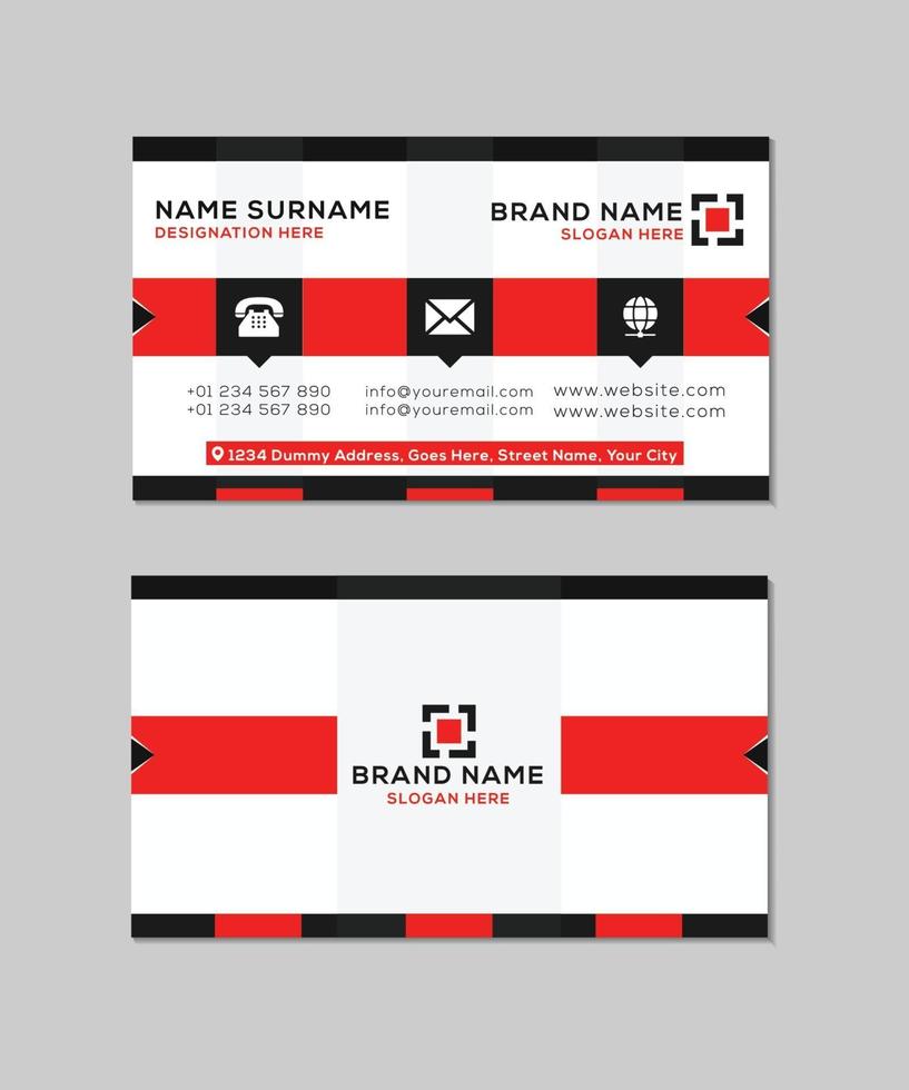 Corporate Creative Business Card Design in red and black vector template