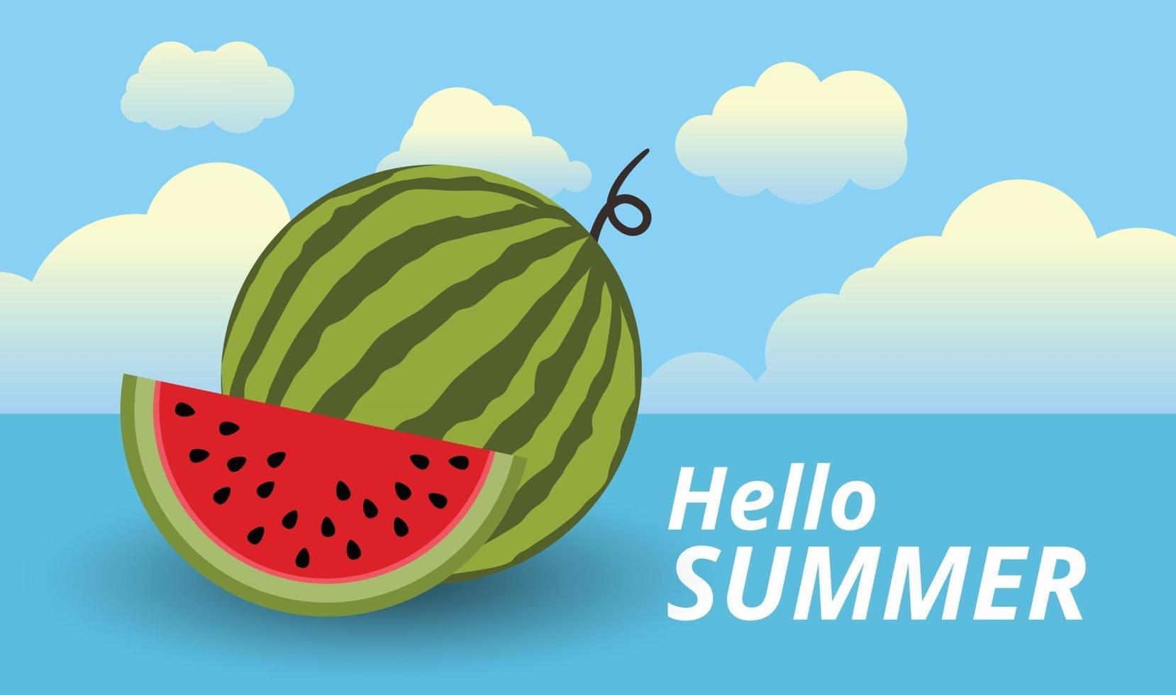 Hello summer background and fresh watermelons vector design