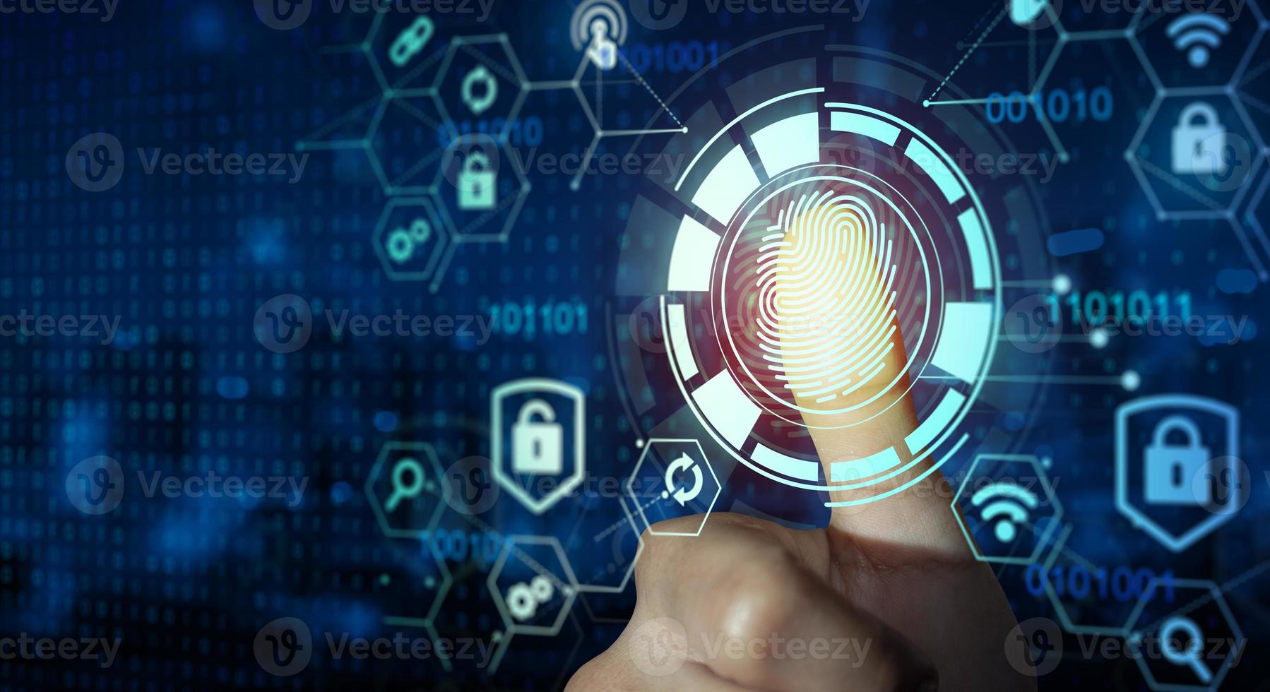 Fingerprint scan provides security access with biometrics identity and approval photo