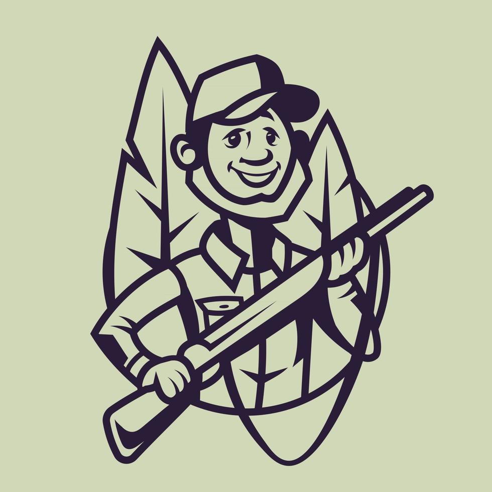 Hunter with rifle. Concept art of hunting in monochrome style. vector