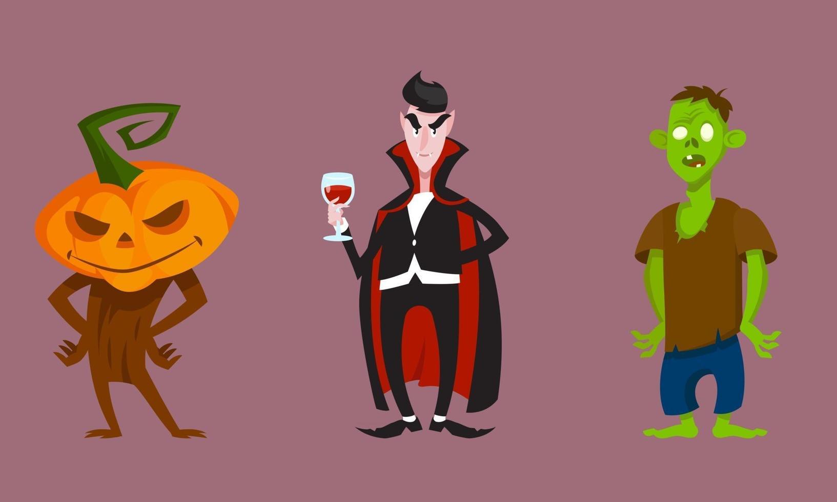 Set of scary monsters. Halloween characters in cartoon style. vector