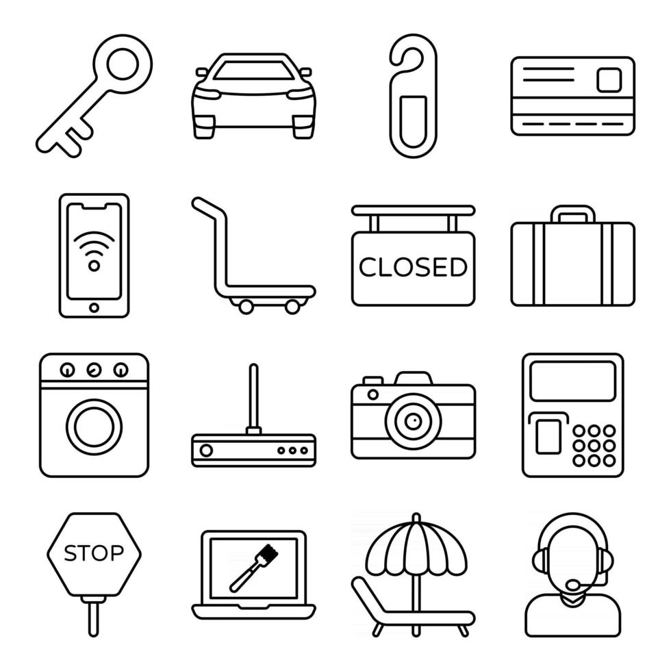 Pack of Hotel Accessories Linear Icons vector