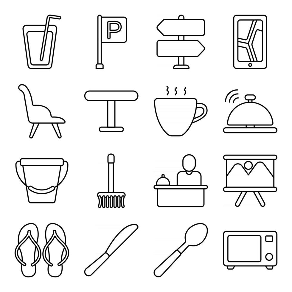 paquete de iconos lineales de hotel y vacaciones vector