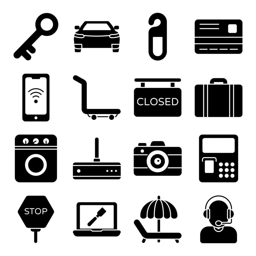 Pack of Hotel Accessories Solid Icons vector