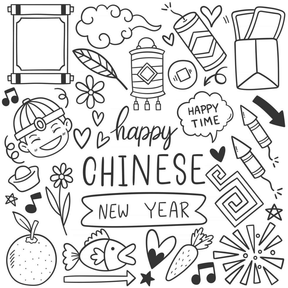 año nuevo chino con estilo de doodle de icono vector